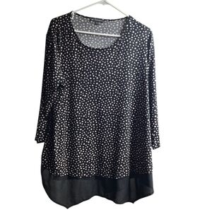 Adrianna Papell Black Twofer Crew Neck Heart Patterened 3/4 Sleeve Blouse 1X